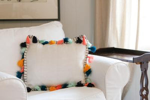 Throw Pillow Cover - White with Fun Tassels