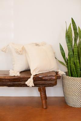 Throw Pillow Cover - Cream and Tassels